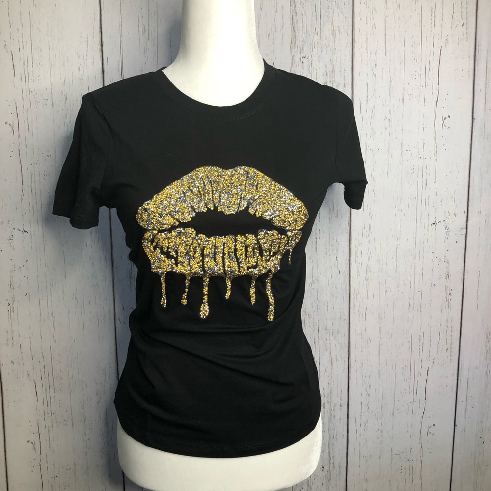 Drippin gold lips T-Shirt Black